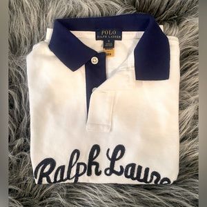Little Boys white and navy polo shirt